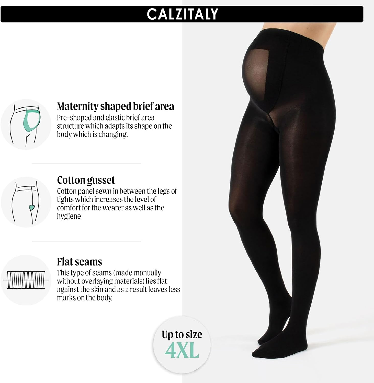 OPAQUE MATERNITY PANTYHOSE | PREGNANCY TIGHTS | 100 DEN | BLACK | ITALIAN HOSIERY | image number 3