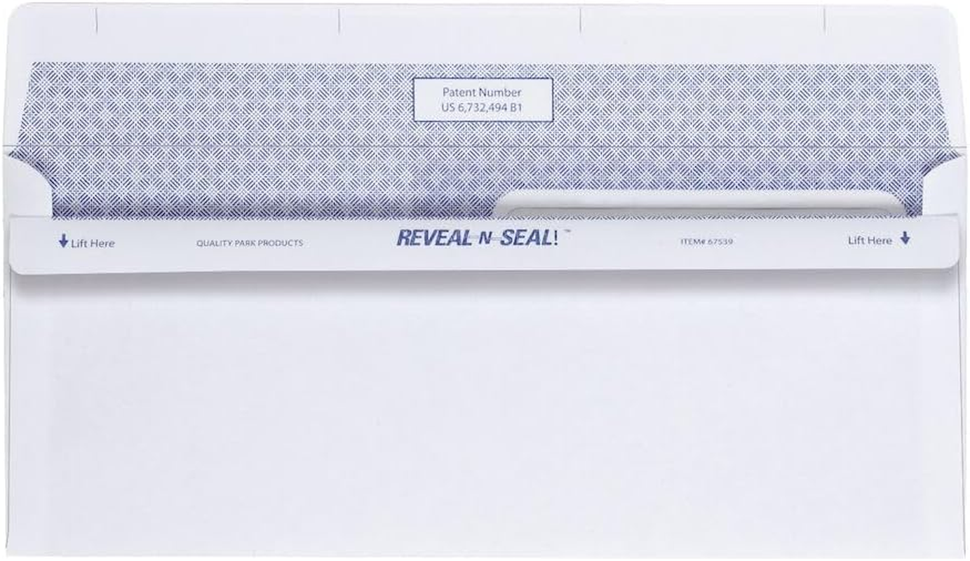 Quality Park #8 5/8 Double-Window Security Envelopes, Self-Sealing, Tamper Evident, for Checks, Payroll, 24 Lb White Wove, 3-5/8 X 8-5/8 Inches, 500/Box (QUA67539) image number 2