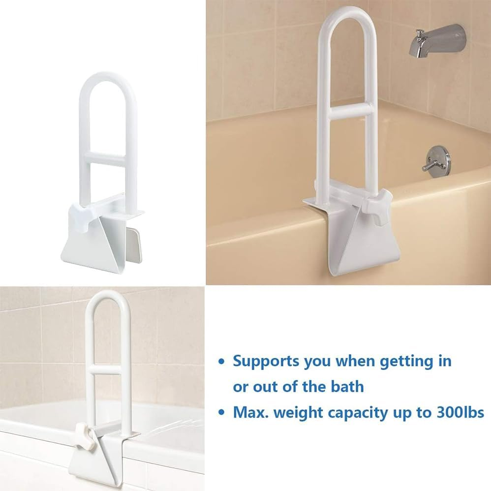 Bathtub Safety Rail, Adjustable Bathtub Safety Rail Shower Grab Bar Handle, Handle Clamps on to Side of Bathroom Shower, Medical Tub Rails for Bathrooms Is Great Elderly or after Surgery, White image number 3