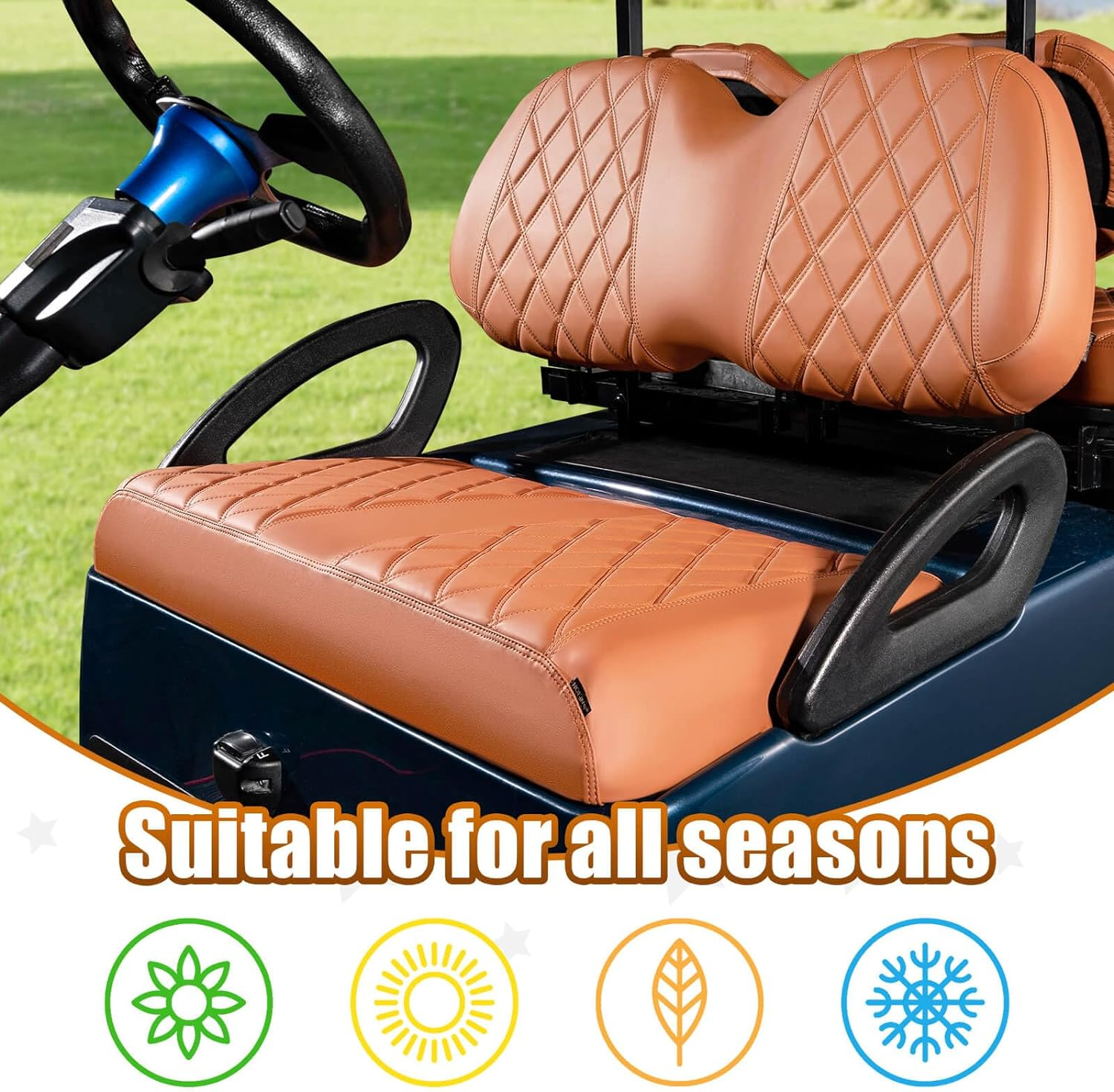 NOKINS Golf Cart Diamond Seat Covers Kit, Fit for Club Car Precedent Ordinary Front Seat Cushion, Golf Cart Vinyl Seat Cover, No Nails Required (All Brown) image number 4