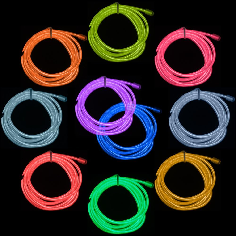 Danzix 10 Pack 3Ft Portable EL Wire, Neon Light for Halloween Christmas Party Decoration Home Improvement - 10 Colors