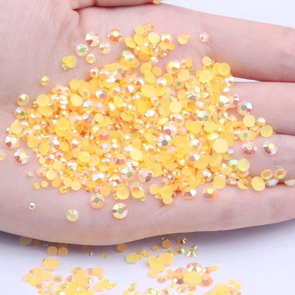 Mixed 1000Pcs 2-6Mm Orange AB Resin Rhinestones 3D Non Hotfix Glitter round Flatback Stones Strass Gems Diamonds DIY Nail Art Decoration (06 Orange AB)