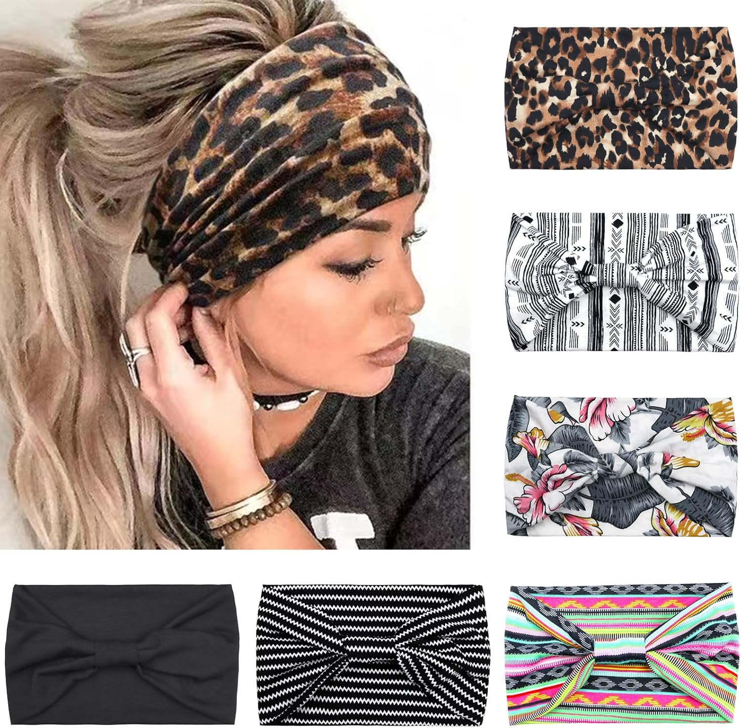 Kavya Headbands for Women'S Hair UK, Wide Soft Ladies Headband Boho, Fashion Bandanas Knot Adult Scarfs Hairbands Elastic Fashion Yoga Hair Bands Hair Accessories (Elegant)