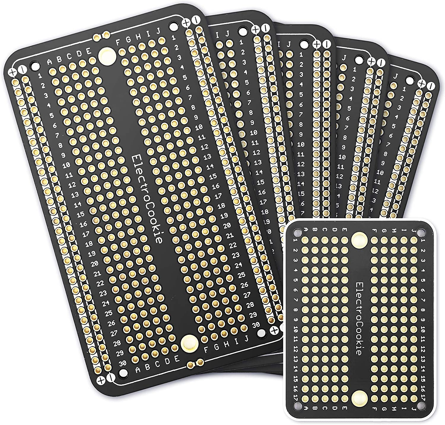 Electrocookie Solderable Breadboard PCB Board for Electronics Projects Compatible for DIY Arduino Soldering Projects, Gold-Plated (9 Pack + 3 Mini, Multicolor Pack)