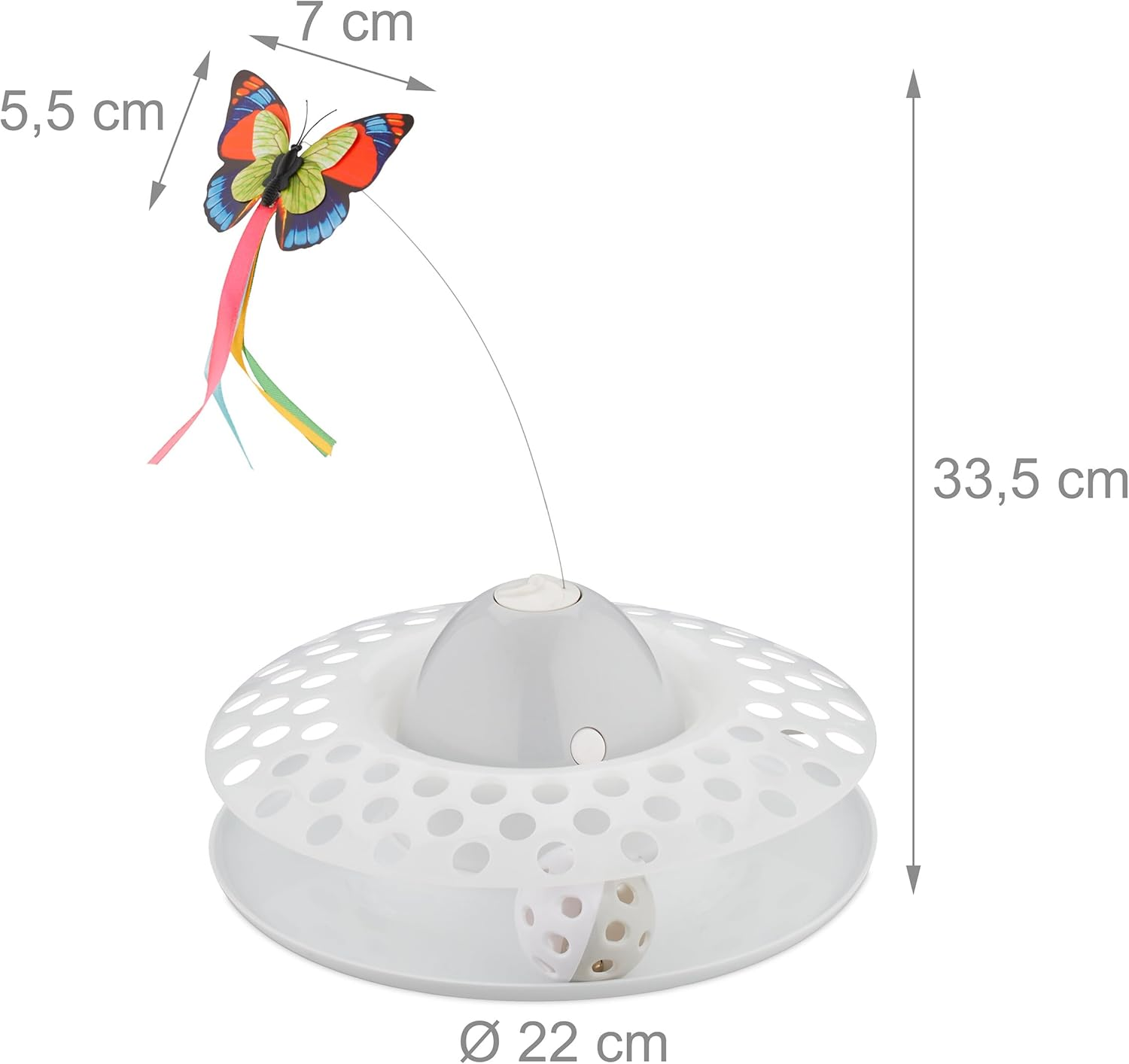Relaxdays Cat Toy Butterfly and Ball, H X D: 33.5 X 22 Cm, Interactive Cat Carousel, Cat round 360&deg;, White image number 6