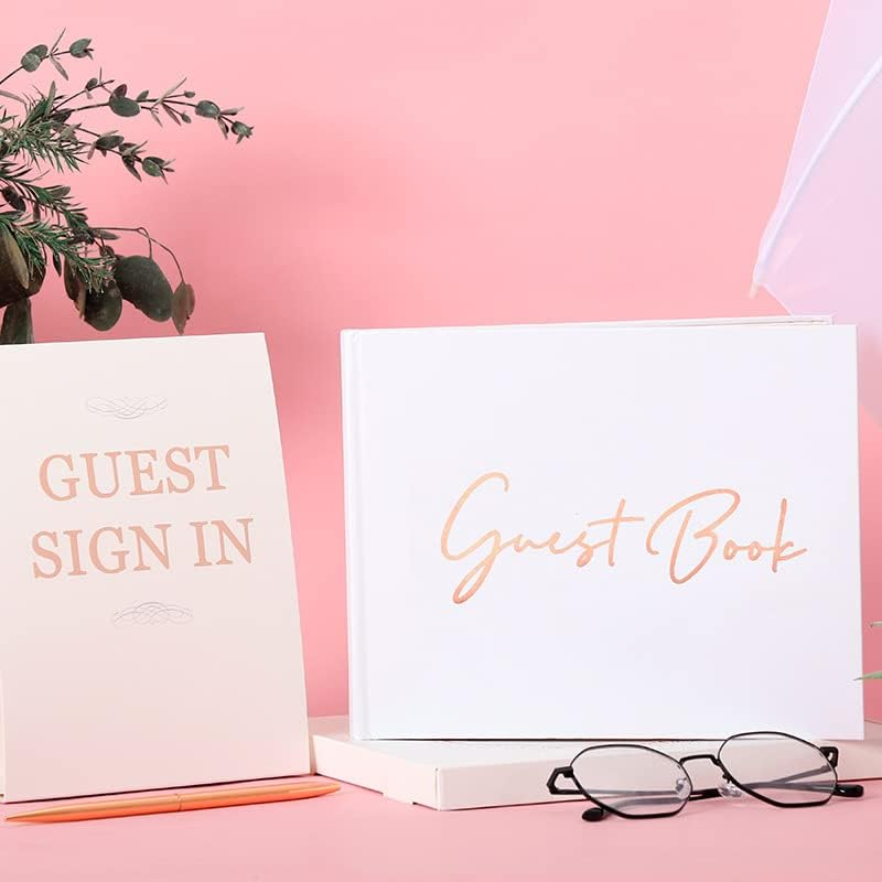 3Pcs Wedding Guest Book Set, White Wedding Memory Book Wedding Registry Guestbook, with Pen and Hard Cover Cherished Modern Script Wedding Book Blank Pages for for Wedding Baby Shower Birthday image number 4