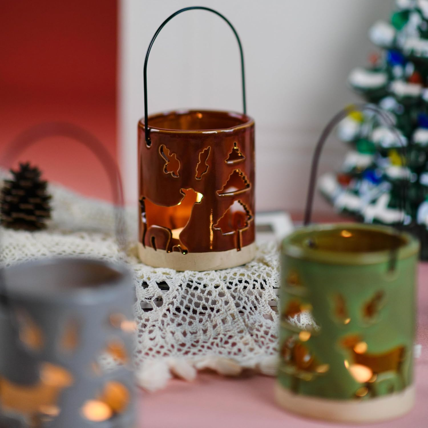 Ballarart CO Tealight Candle Holder Set of 3 - Ceramic Tea Light Candle Holder, Ceramic Home Decor for Table & Shelf, Romantic Valentines Day Gift image number 2