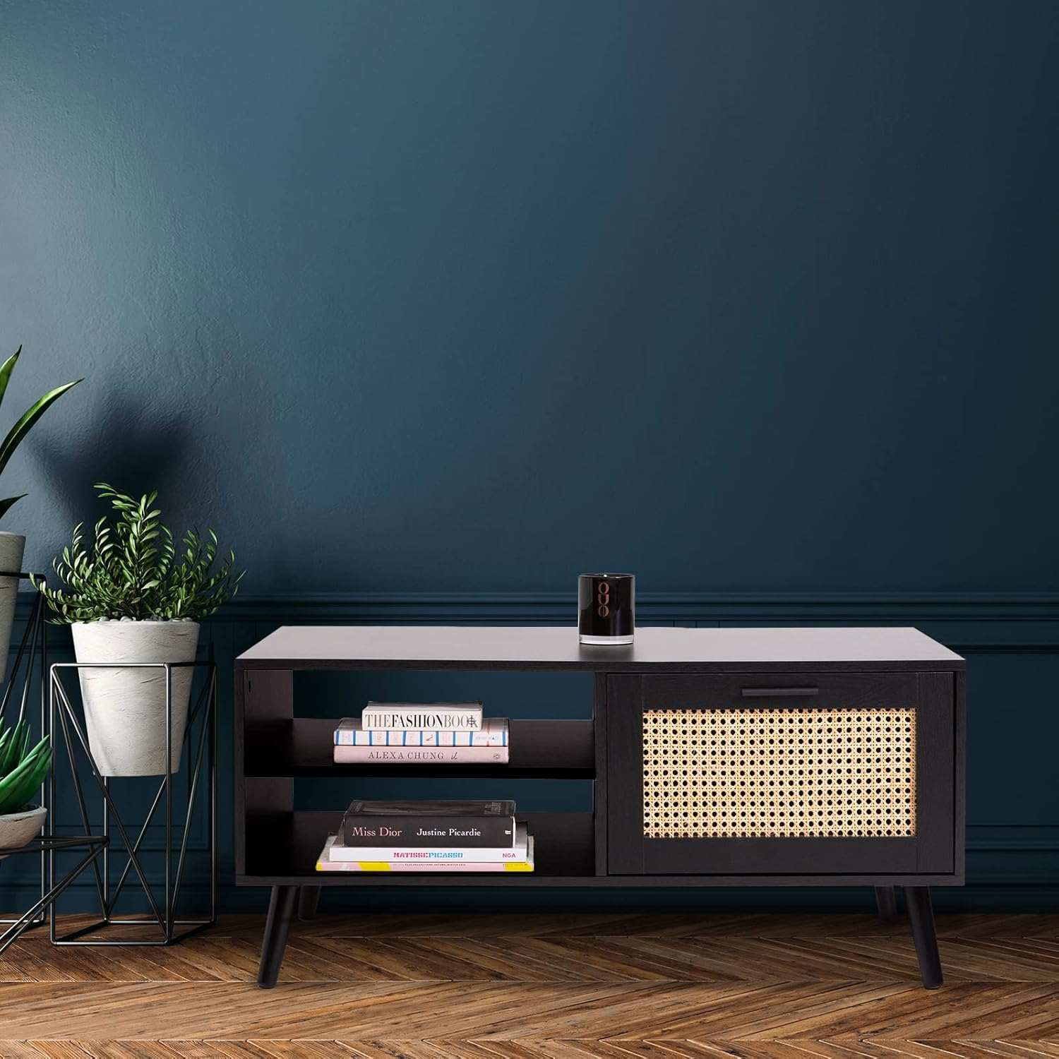 Casa Decor Coffee Table Tulum Rattan Practical Storage Space 2 Shelves Drawer Sturdy Durable Living Room Furniture (Black) image number 1