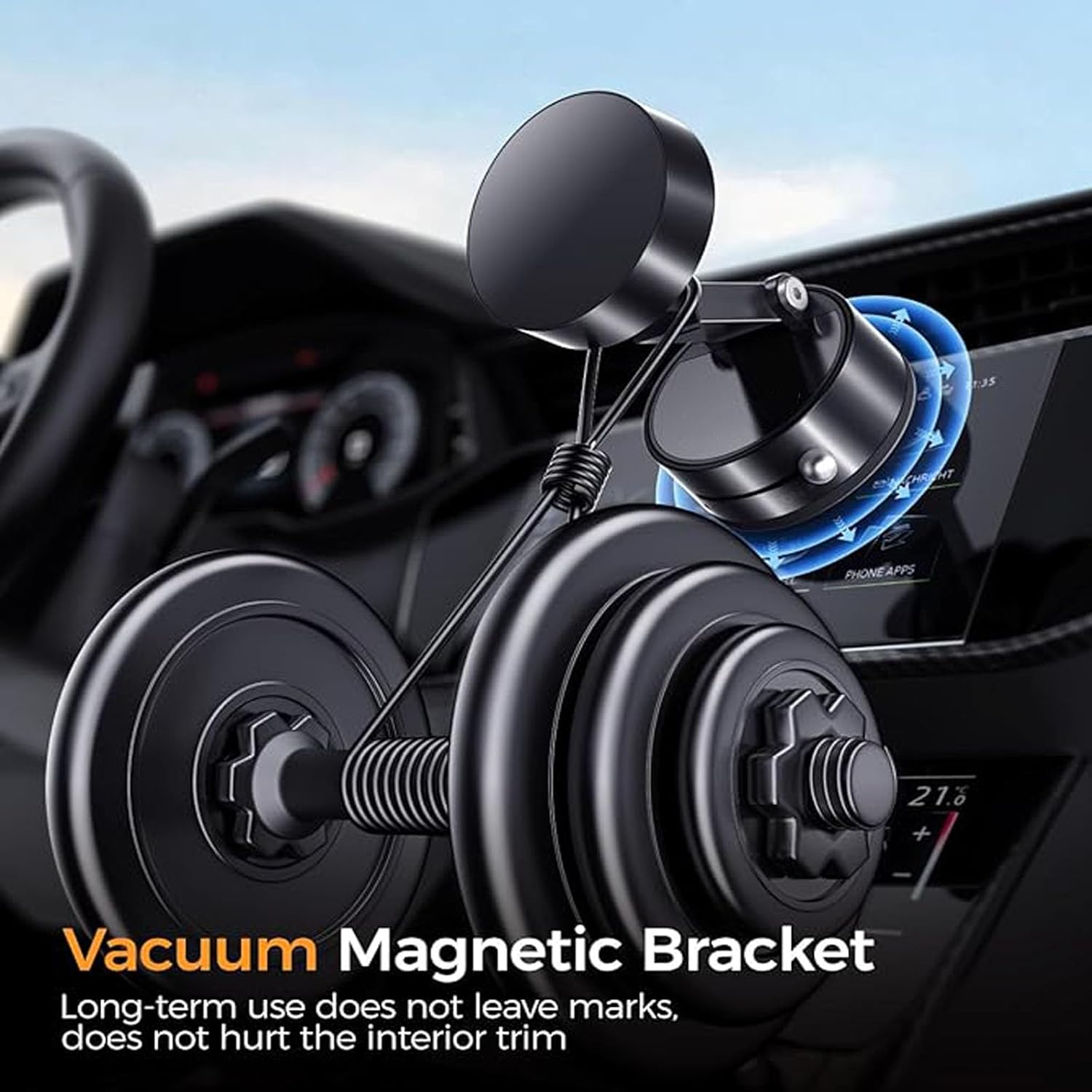 Vacuum Magnetic Phone Holder, 360&deg; Rotating Adjustable and Foldable Suction Cup Phone Holders, Stand Magnetic Phone Holder for Car/Gym/Mirror/Smooth Surface (Black) image number 5