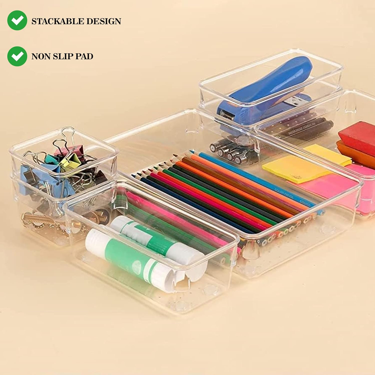 Sulfar 7Pcs Drawer Storage Organizer Set Makeup Organizer Box Multipurpose Storage Box Cosmetic Organizer Dressing Table Organiser Kitchen image number 6