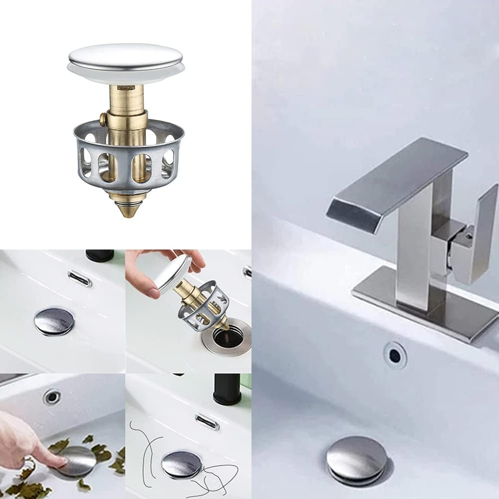 Sagasave Wash Basin Bounce Drain Filter Stainless Steel Push-Type Bounce Pop up Bathroom Sink Drain Plug for Washbasin Bathroom Sink image number 4