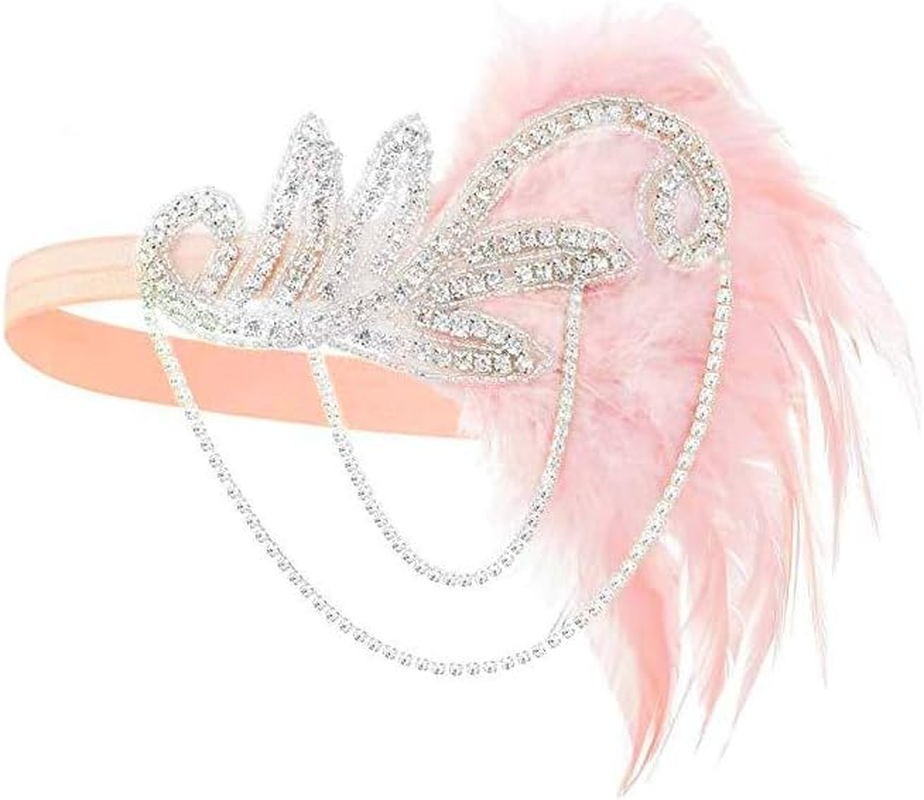 Aoozleny 1920S Feather Headwear, Musical Note Diamond Chain Headpiece, Roaring 20S Great Gatsby Headpiece Hair Accessories for Women (White)