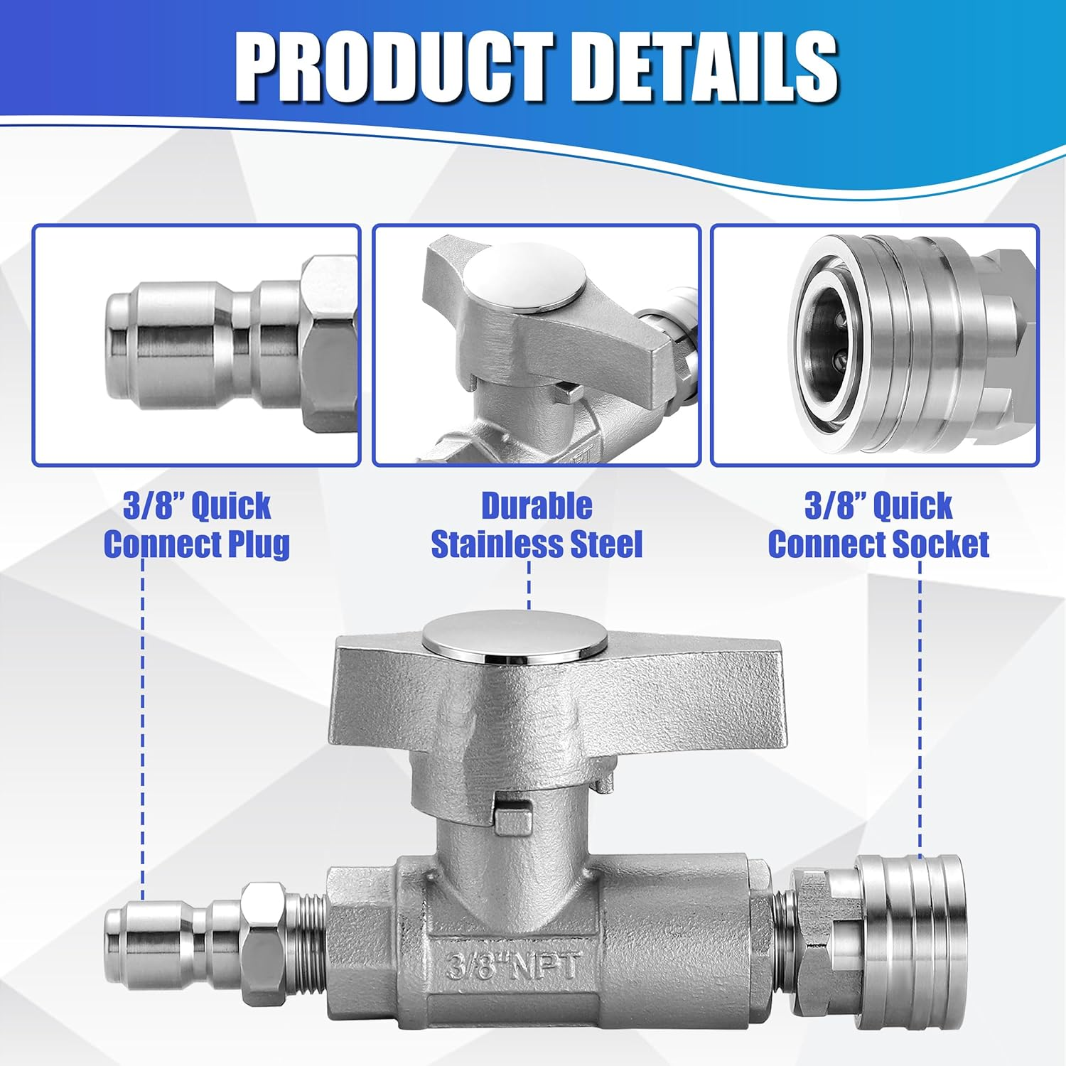 M MINGLE Ball Valve Pressure Washer, 3/8" Quick Connect Ball Valve for Power Washer Hose, 5000 PSI image number 3