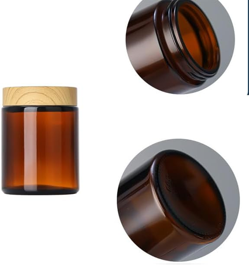 4Pcs 100G Amber Glass Cream Jars - Empty Refillable Cosmetic Containers with Wood Grain Lids for Lotion, Eye Cream, Scrubs, Oils, Salves, Ointments, Rhinestone, Samples, Travel Storage - Blue image number 4