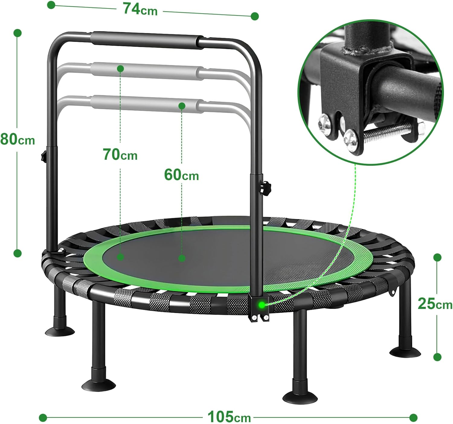 Aumerage 40" Mute Rebounder Trampoline，Max Load 180KG Foldable Fitness Exercise Workout Silent Rebounder Trampoline with Adjustable Heights Foam Handrail image number 2
