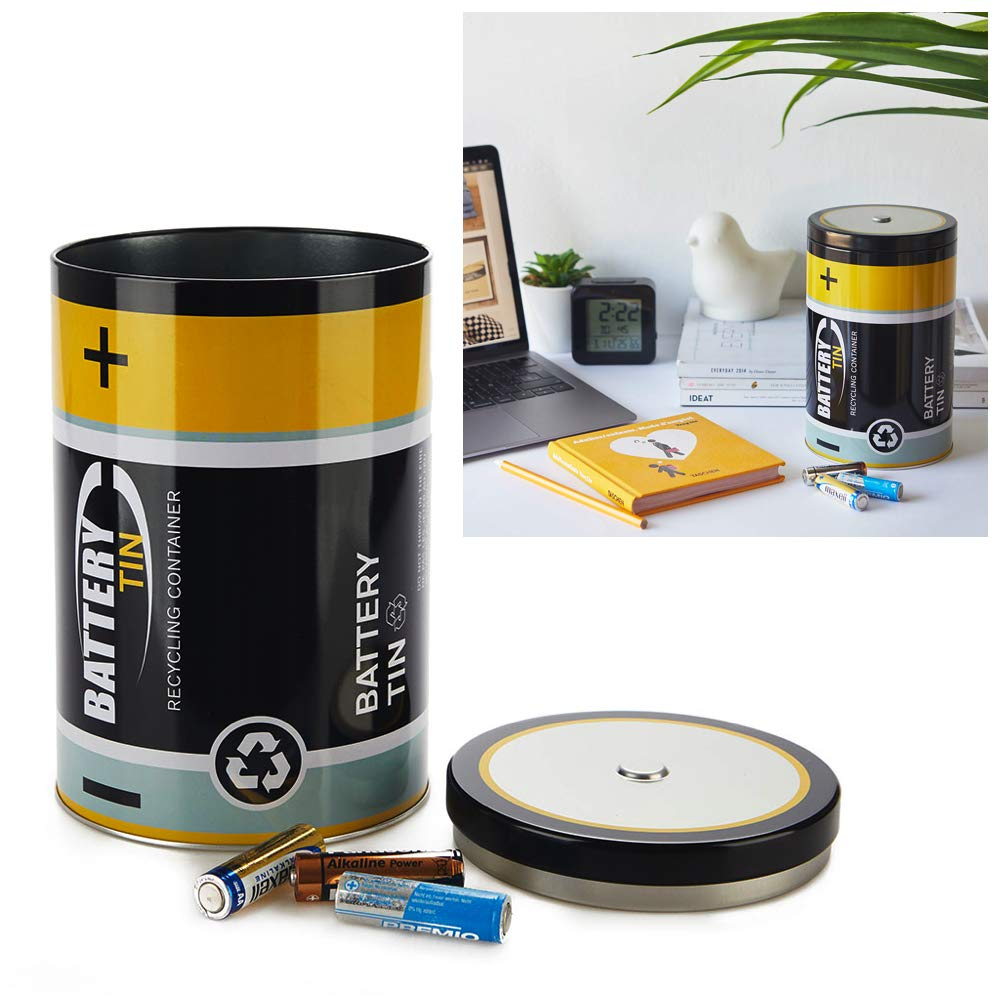 CKB LTD Battery Waste Recycling Bin Small Storage Container Tin for Used Batteries Novelty Design to Recycle and Help the Environment Ideal for Home Use, Office Desks or Shop Counters 19 X 12Cm image number 3