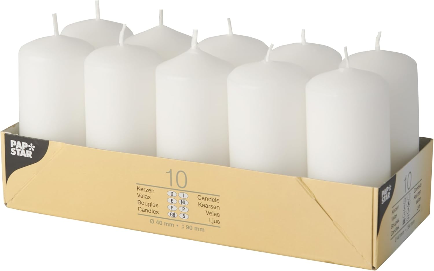 Papstar 17915 Pillar Candles Set of 10 40 X 90 Mm White image number 1