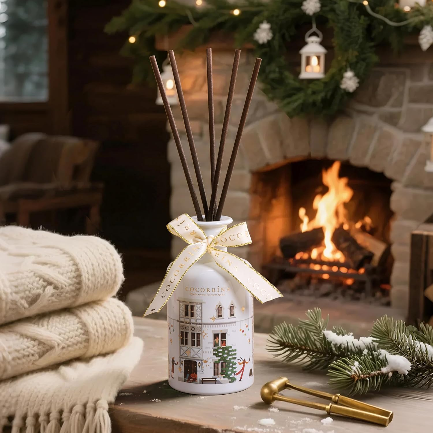 COCORR&Iacute;NA Reed Diffuser - Christmas Vanilla 6.7 Fl Oz Chirstmas Reed Diffuser with 8 Sticks Home Fragrance Bathroom Shelf Decor, Festival Gifts image number 2