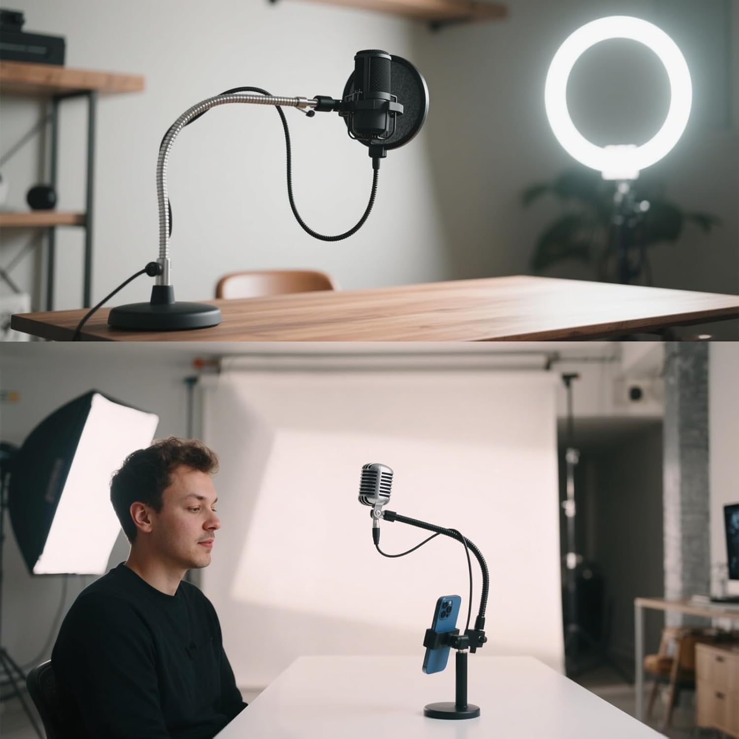 Awclub 8-Inch Flexible Gooseneck Tubing, 3/8"-16 Male to Male Thread Universal Arm Gooseneck Extension Holder for Microphone, Tripod Phone, Camera, LED Video Lights 2 Pack image number 5