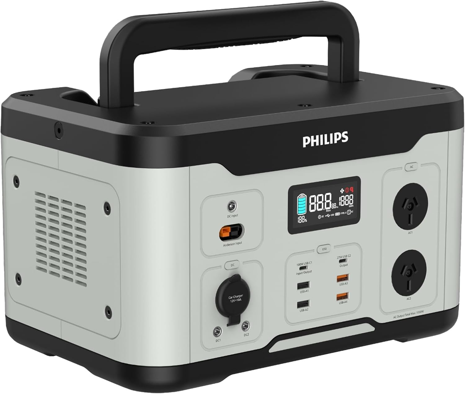 Philips 1000W Portable Mobile Power Supply/Station Outdoor Generator Grey Multiple Charger | Reliable Power Station| Reliable Battery| | Safety Protection| Camping,Fishing, Holiday and Vacation.