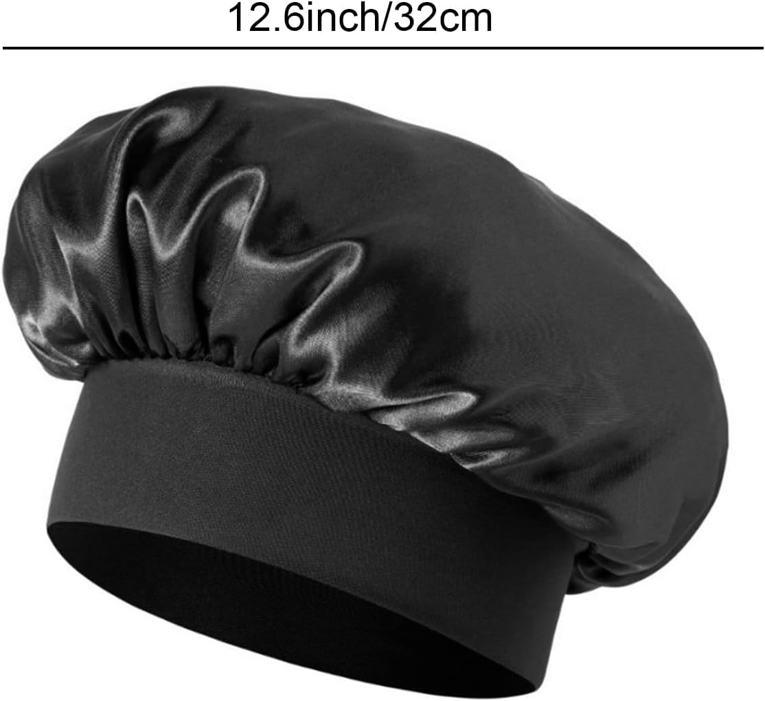 Wesoke 2Pcs Satin Bonnet Silk Bonnets for Sleeping, Women Hair Bonnet for Curly Hair Braids, Large Sleep Cap Reusable Bath Shower Cap for Woman Men (Black) image number 2
