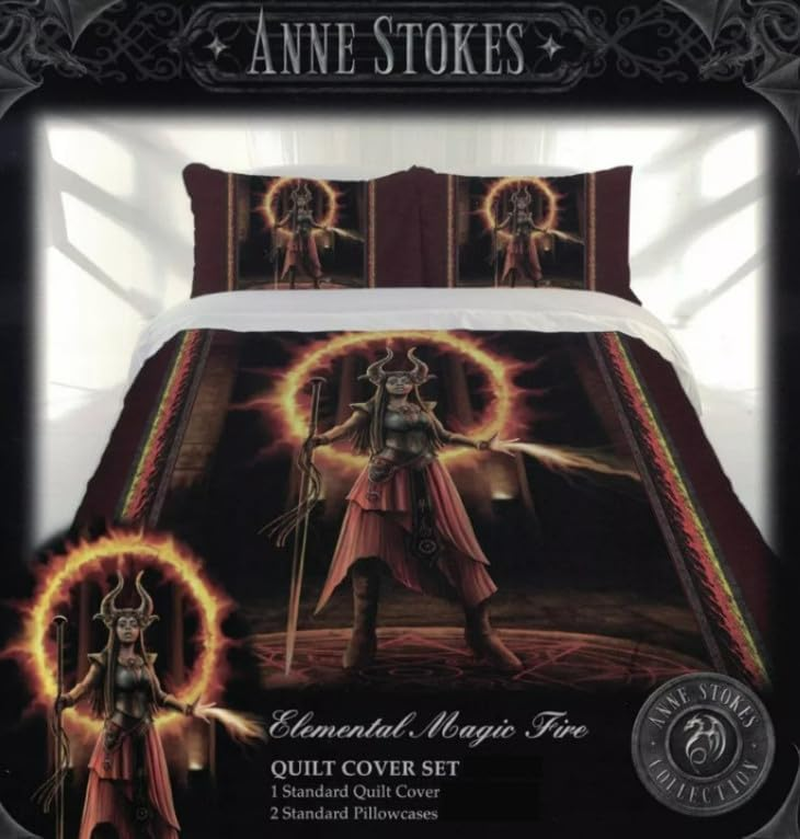Anne Stokes Quilt Cover Set - Elemental Magic Fire (Single) image number 1