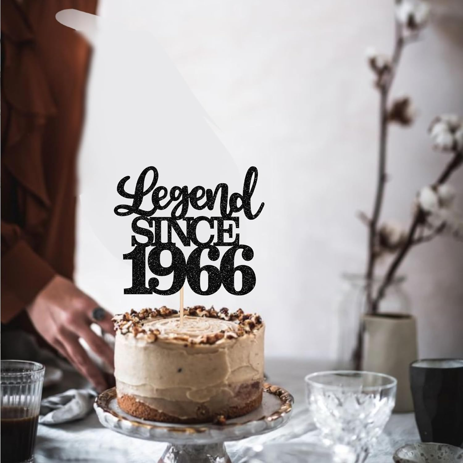 1 Pack Legend since 1966 Cake Topper Glitter Happy 60Th Birthday Cake Pick 60 Fabulous Cake Decorations for Cheers to 60Th Birthday Wedding Anniversary Party Supplies - 20Th image number 7