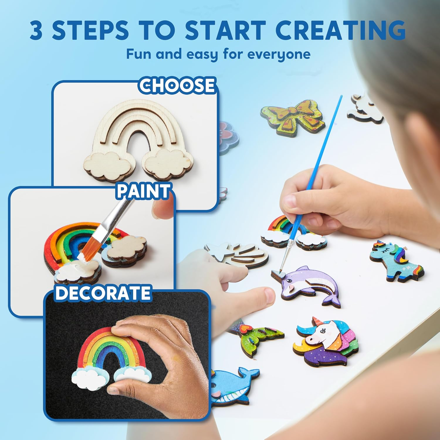 JOYIN 12 Pcs Fantasy Wooden Magnets, Kids Unicorn Painting Craft, Spring and Rainy Day Activities School Art Projects, Toys for Kids Aged 3+ Birthday Easter image number 3