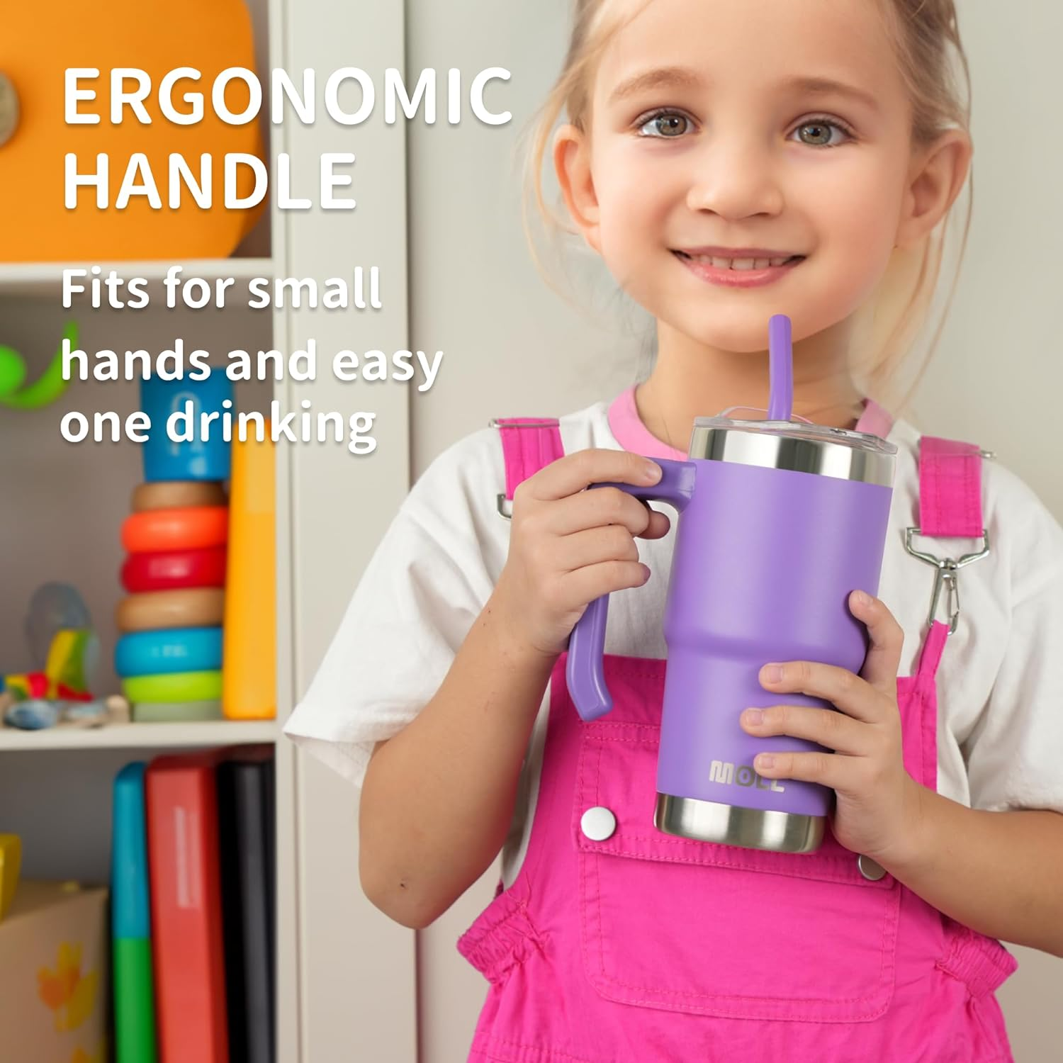 Mollcity 16 Oz Tumbler with Straw Stainless Steel Double Wall Vacuum Insulated Coffee Cup with Lid and Handle-Reusable Travel Mug for Women, Girls(Sky Blue) image number 3