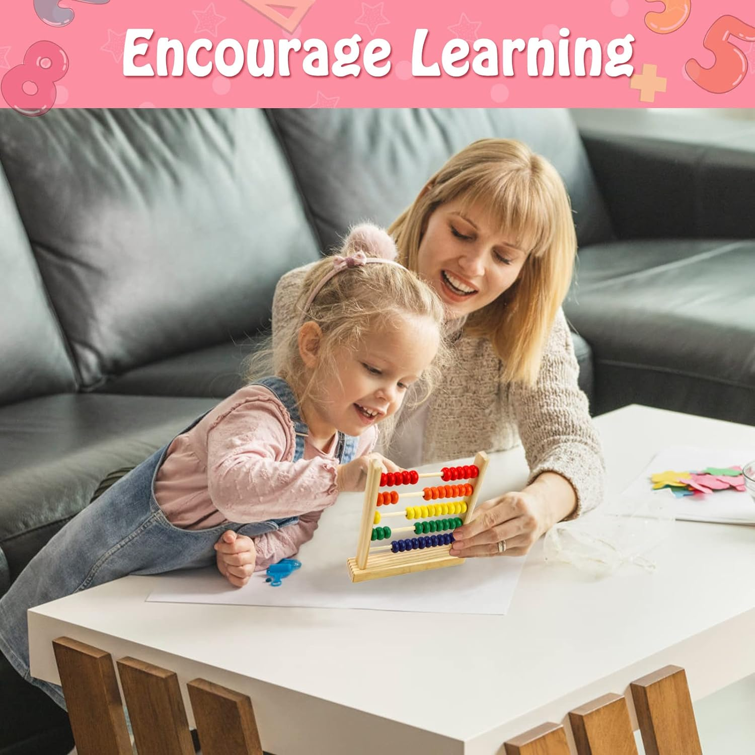 Sealive Wooden Abacus for Kids Math - 50 Beads Counting Toy, Multi-Color Counters for Kids 3-5, Counting Toys for Preschool Learning & Development, Develops Coordination, Motor Skills image number 2