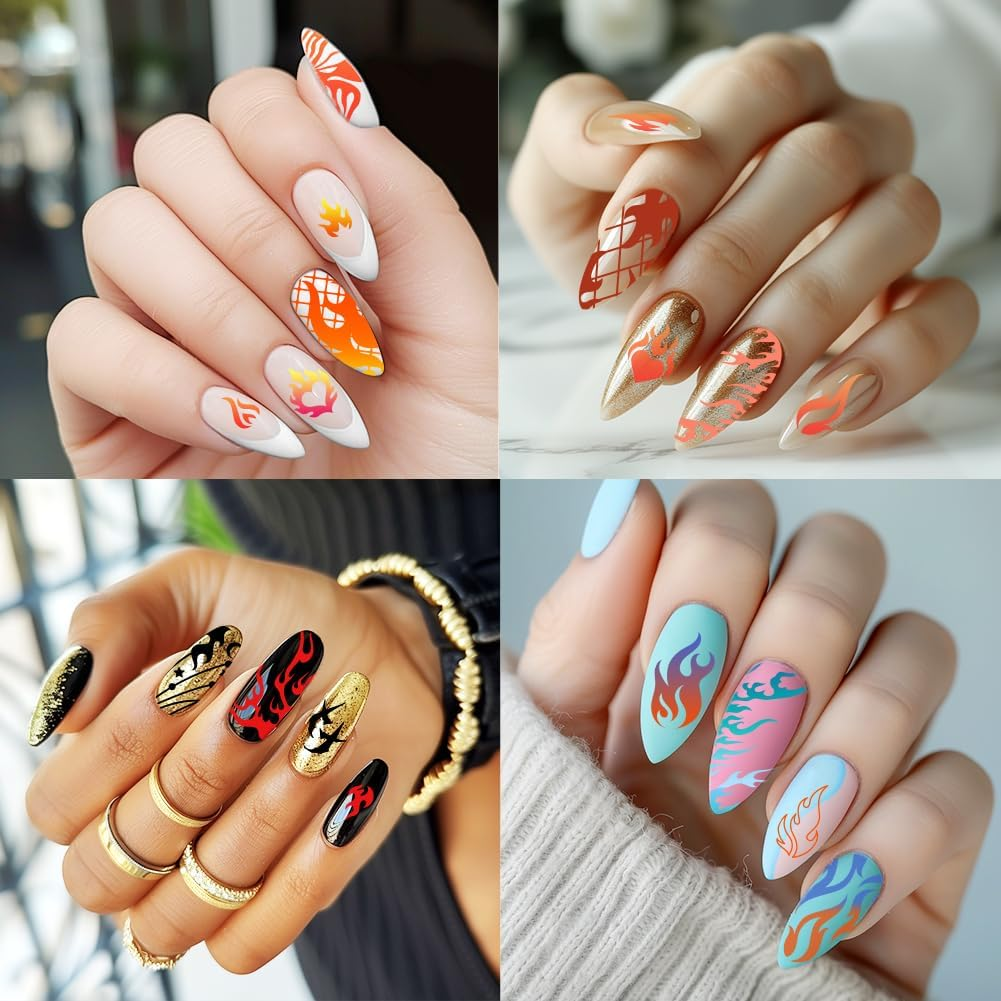 Benikmake 3Pcs Flame Nail Stamping Plate Nail Printing Stainless Stencil for Manicure Salon Fire Element 6X12Cm 2.36X4.7Inch - Fire image number 4