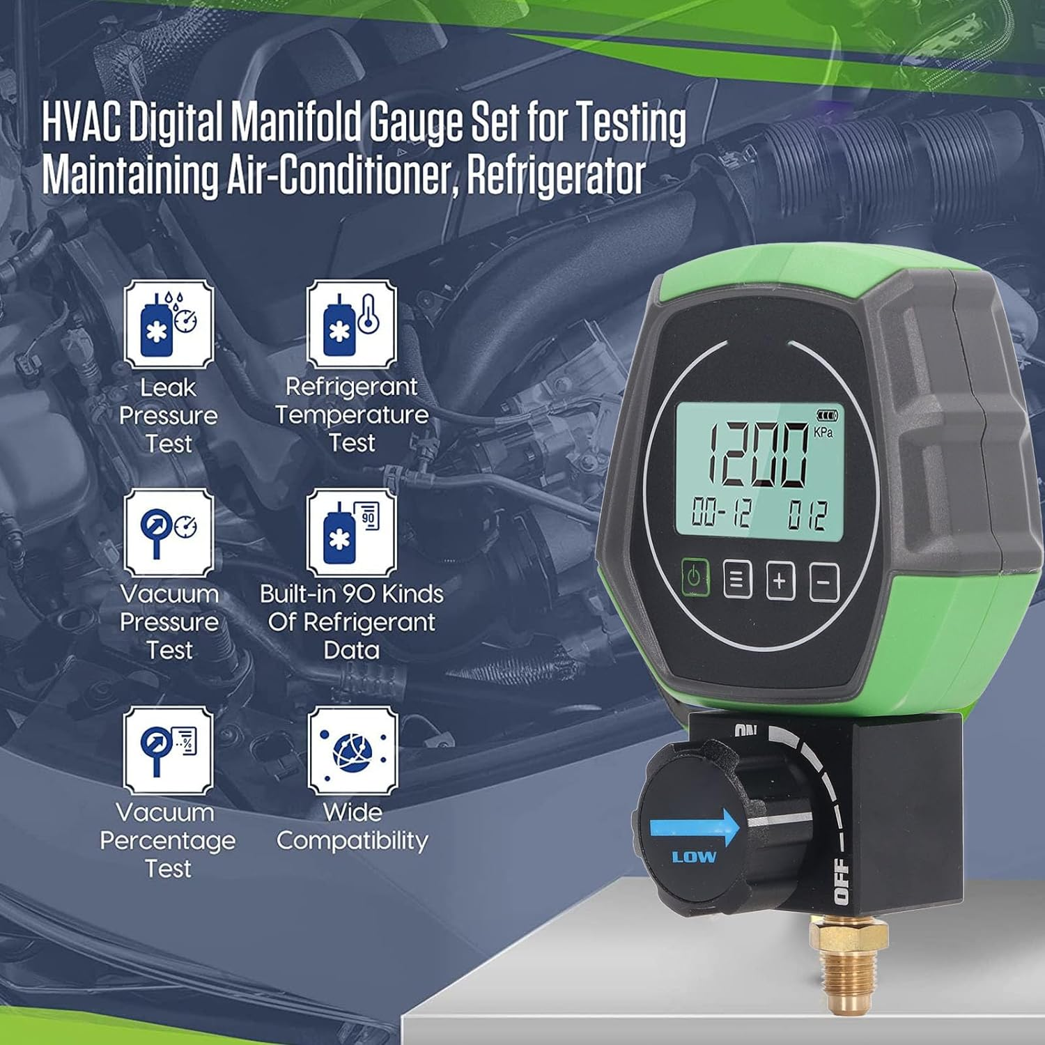 Digital Manifold Gauge, HVAC Vacuum Pressure Temperature Leakage Tester for Air Conditioning System, Manifold Pressure Gauge for Testing Maintaining Refrigerator image number 4