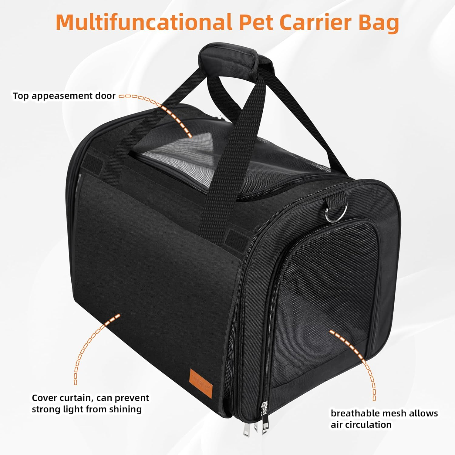 TWDEPART Dog, Cat Carrier- Durable, Ventilated & Foldable with Roll-Up Shade, Includes Free Collapsible Bowl & Cushion for Stress-Free Travel (Black)
