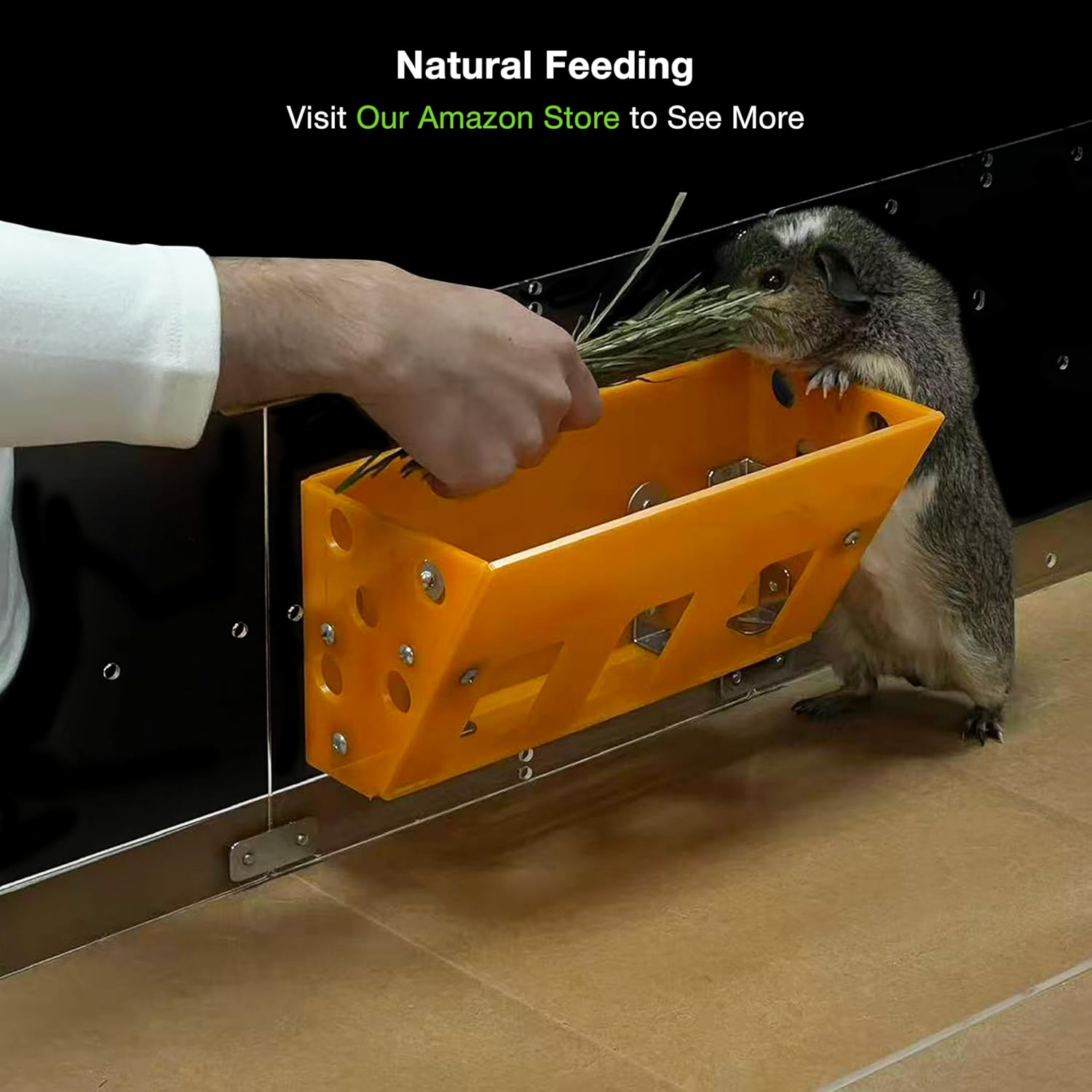 Guinealoft&trade; Hay Feeder (Yellow) - Ultimate Hay Feeder for Small Pets like Guinea Pigs, Rabbits & Chinchillas. Designed & Made by Seasoned Owners Who Tried Everything Out There - Guinealoft Exclusive image number 6