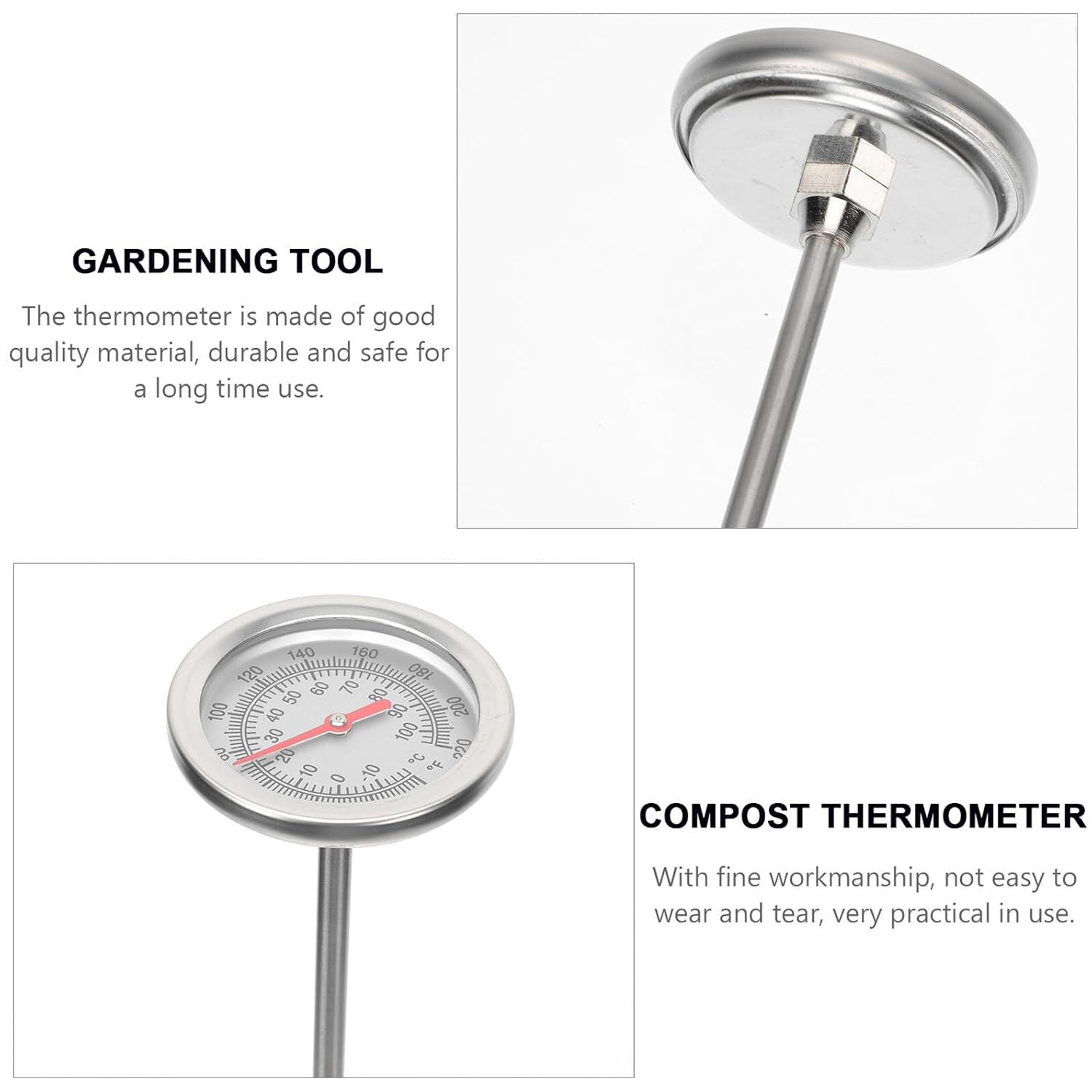 Stainless Steel Soil Thermometer 50Cm Extended Probe for Composting and Fertilizer, Planting Temperature Detector 10 to 100℃ 0 to 220℉ Gardening Tool image number 5