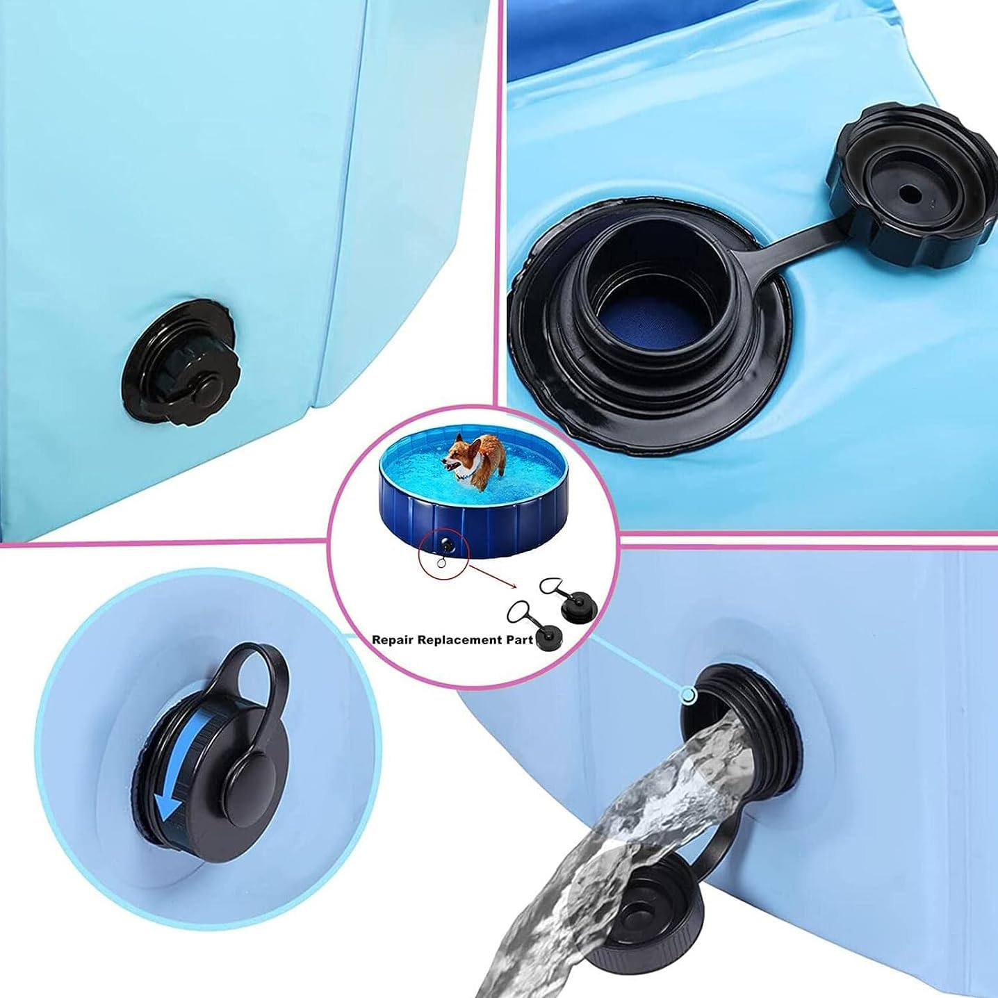2X Dog Pool Drain Plug Pet Dog Bath Swimming Pool Plug Cap Collapsible Puppy Indoor Outdoor Bathing image number 2