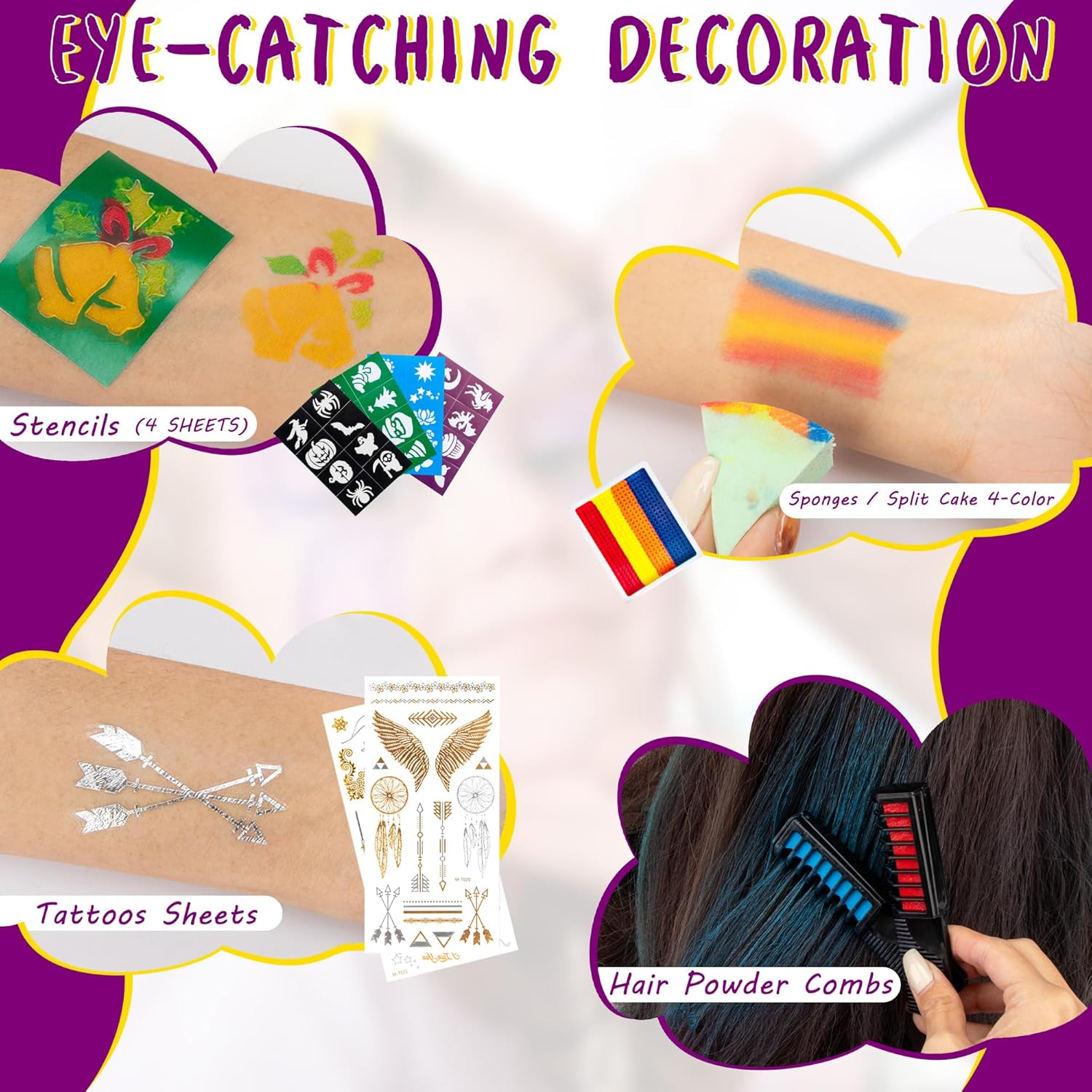 Face Painting Kit for Kids - 20 Colors Water Based Non Toxic Face Paint Kit, Face Painting Kit Professional Includes Hair Chalks,Brushes,Stencils & Tattoos - Party Halloween Christmas Makeup Kit image number 3