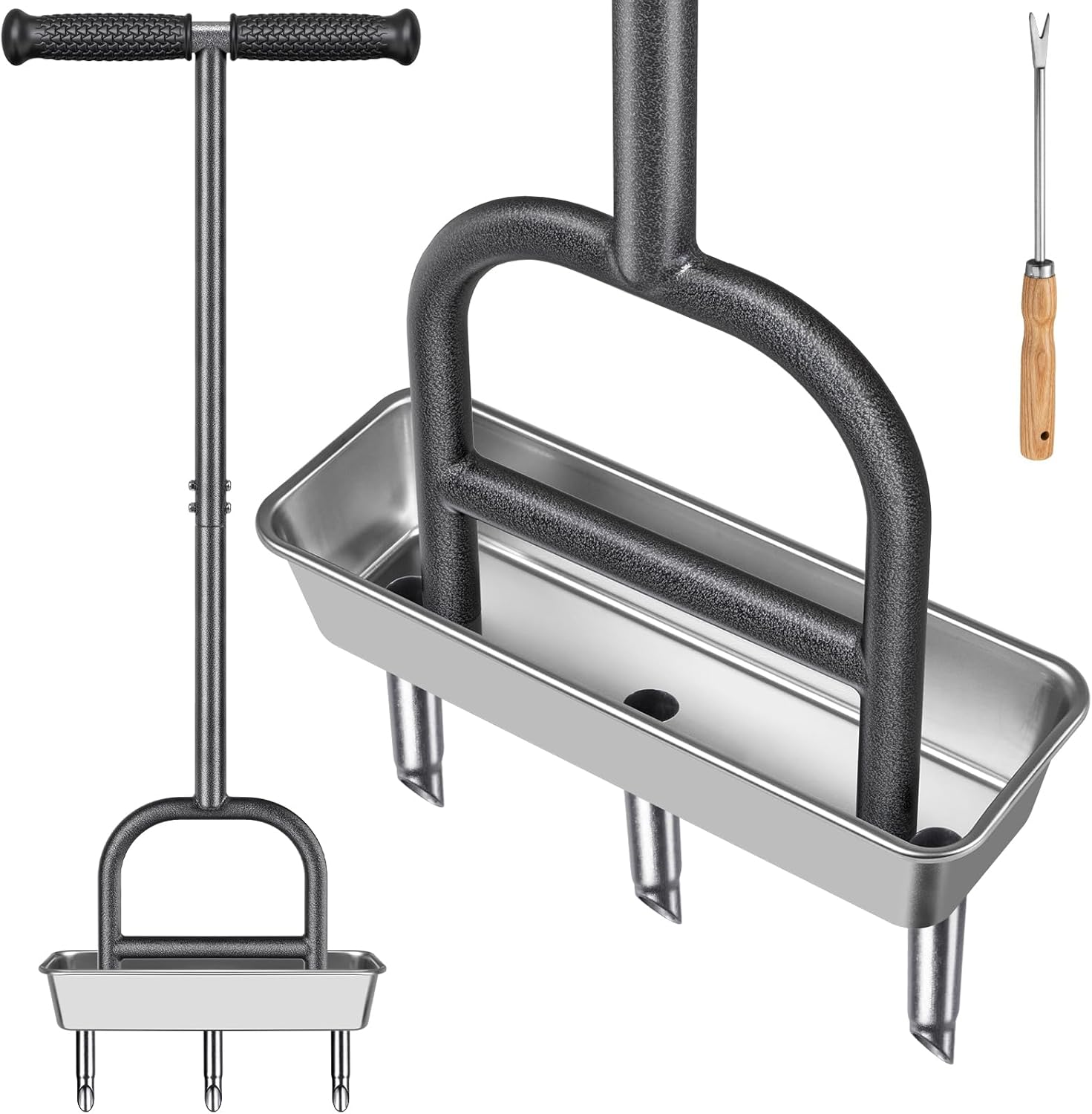 Dolibest Lawn Coring Aerator, Manual Lawn Aerator, 4 Stainless Stee Corer Plug Aerator with Soft Rubber Grip, Pre-Assembled Manual Grass Aerating Tool & Cleaning Hand Tool for Improving Lawn Health