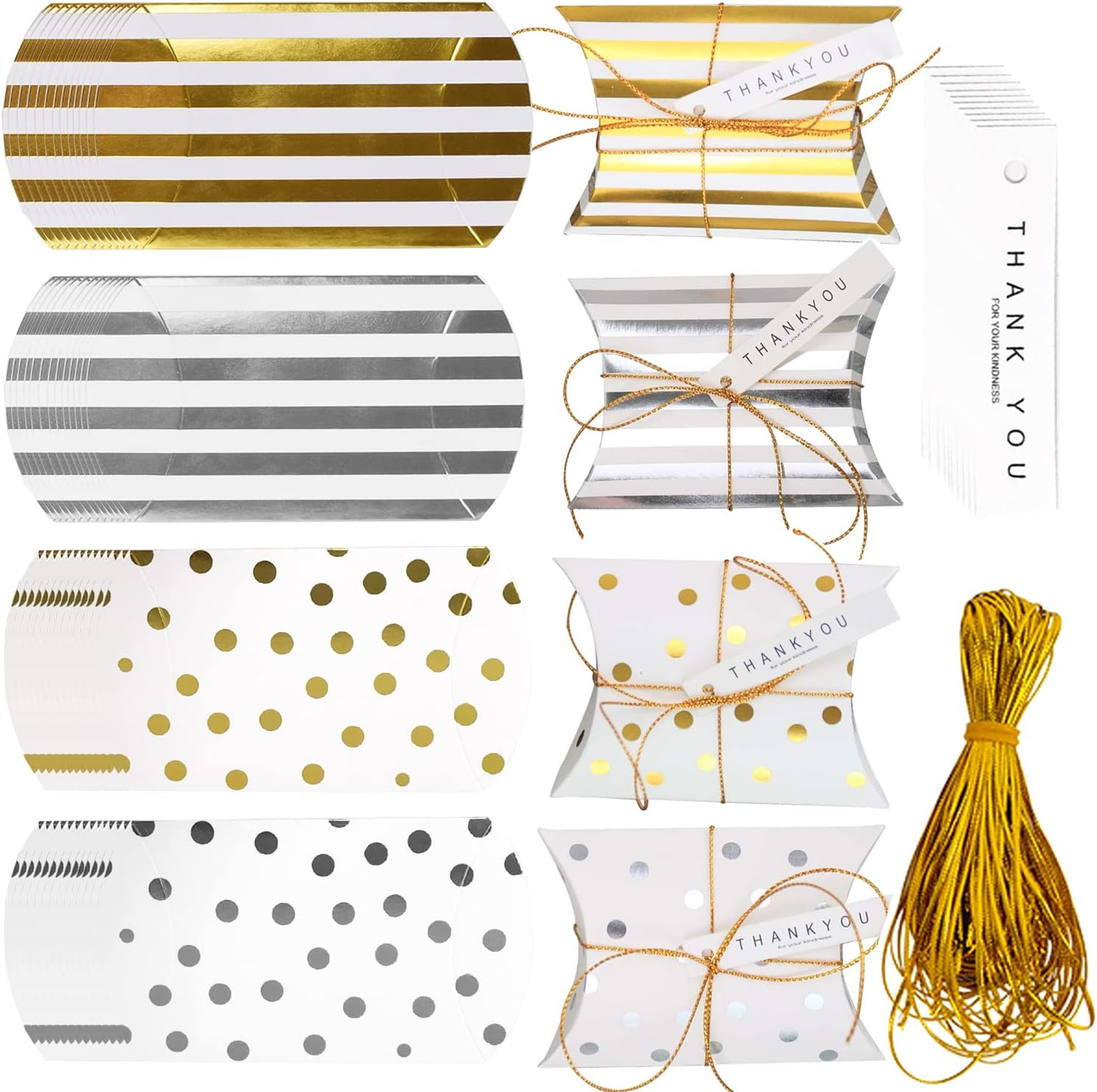 Paifeancodill Pillow Gift Boxes with Gold Ropes, 52 Pcs Small DIY Gift Candy Chocolate Boxes, Wedding Favor Boxes, Paper Gift Boxes, Small Gift Boxes with Ropes, Easy Assemble Boxes for Party Banquet image number 4