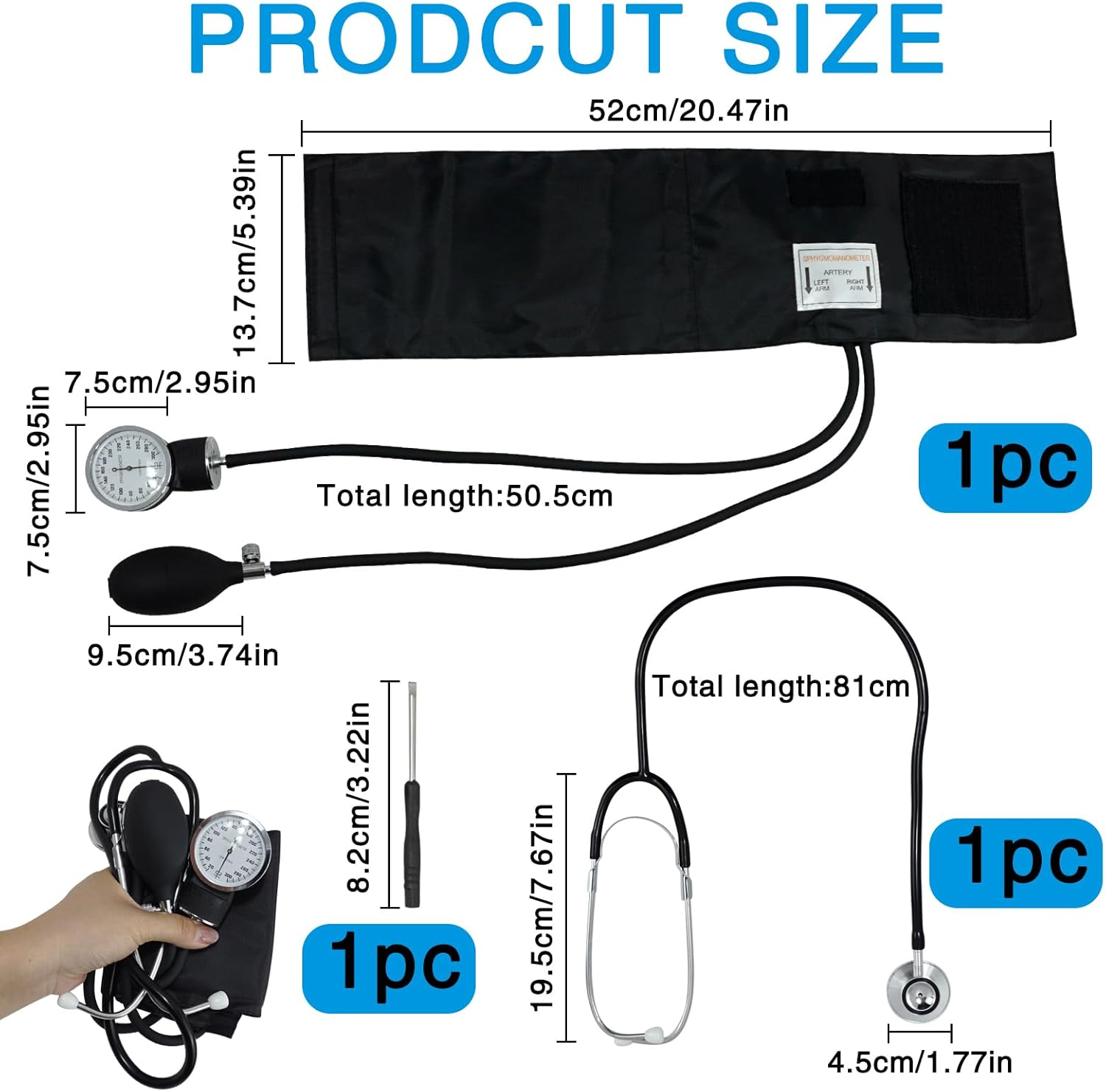 Manual Blood Pressure Monitor with Stethoscope and Carry Bag, Home Use BP Cuff Kit for Adults with Large Arm Cuff, Portable Sphygmomanometer Set for Accurate Readings (Black)