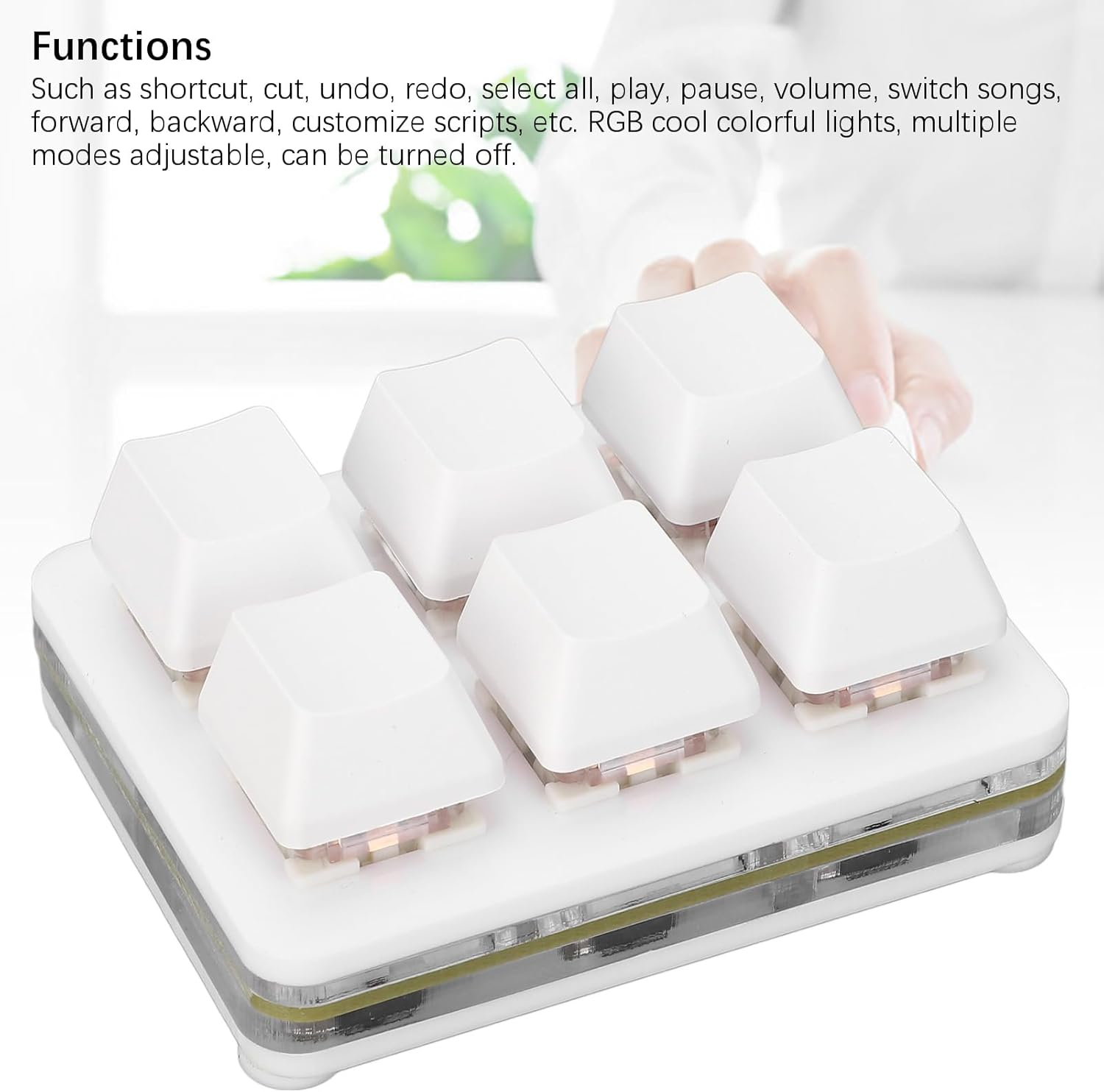 6 Key Mini Keyboard, RGB Macro Customized Programmable OSU Keypad with Red Switch, One Handed Gaming Keyboard for Game Office (White) - White image number 5