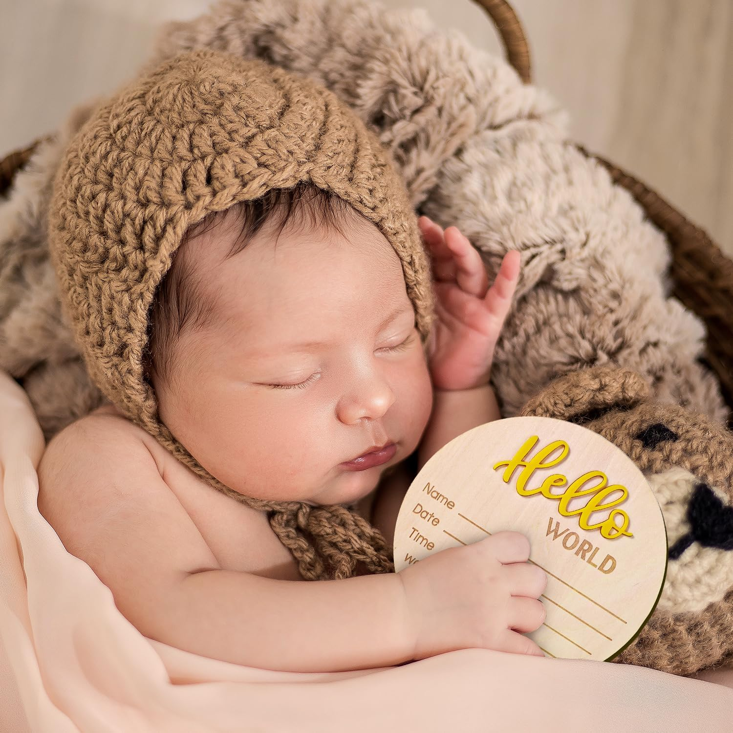 Announcement Sign Baby, 15 Cm Wooden "Hello World" Welcome Sign for Newborn Name Plate Baby Birth for Photo Props Baby Shower Hospital Nursery (Yellow) image number 6