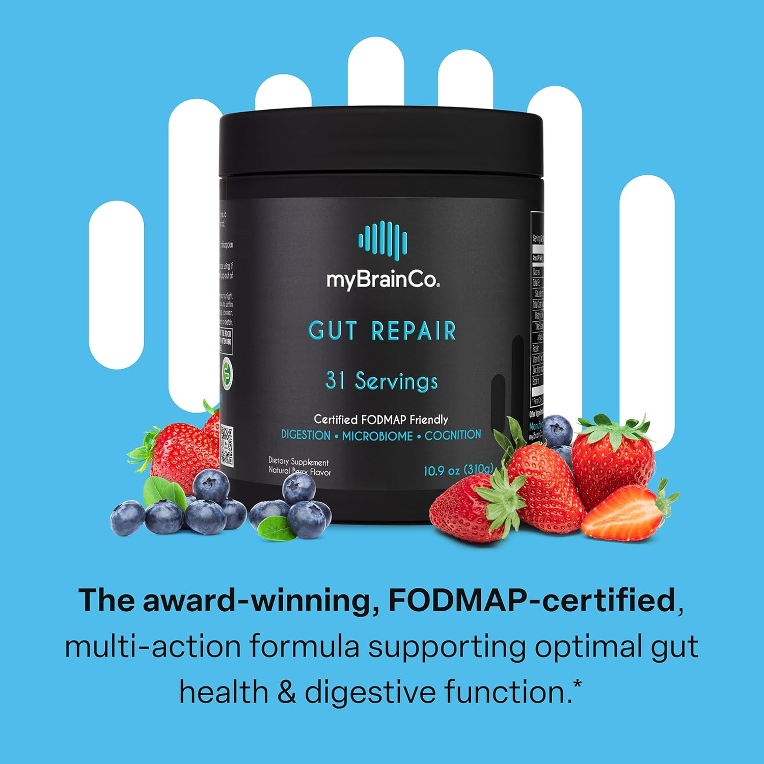 Mybrainco Gut Repair - Gut Health & Digestion Supplement for IBS, Bloating, Reflux and Leaky Gut - Low-Fodmap Certified with Probiotics, Prebiotic Fibre, Digestive Enzymes, L Glutamine, Marshmallow Root & More - Promotes a Healthy Microbiome & Optimal Digestive Health - Natural Berry - Powder (310 G) image number 5