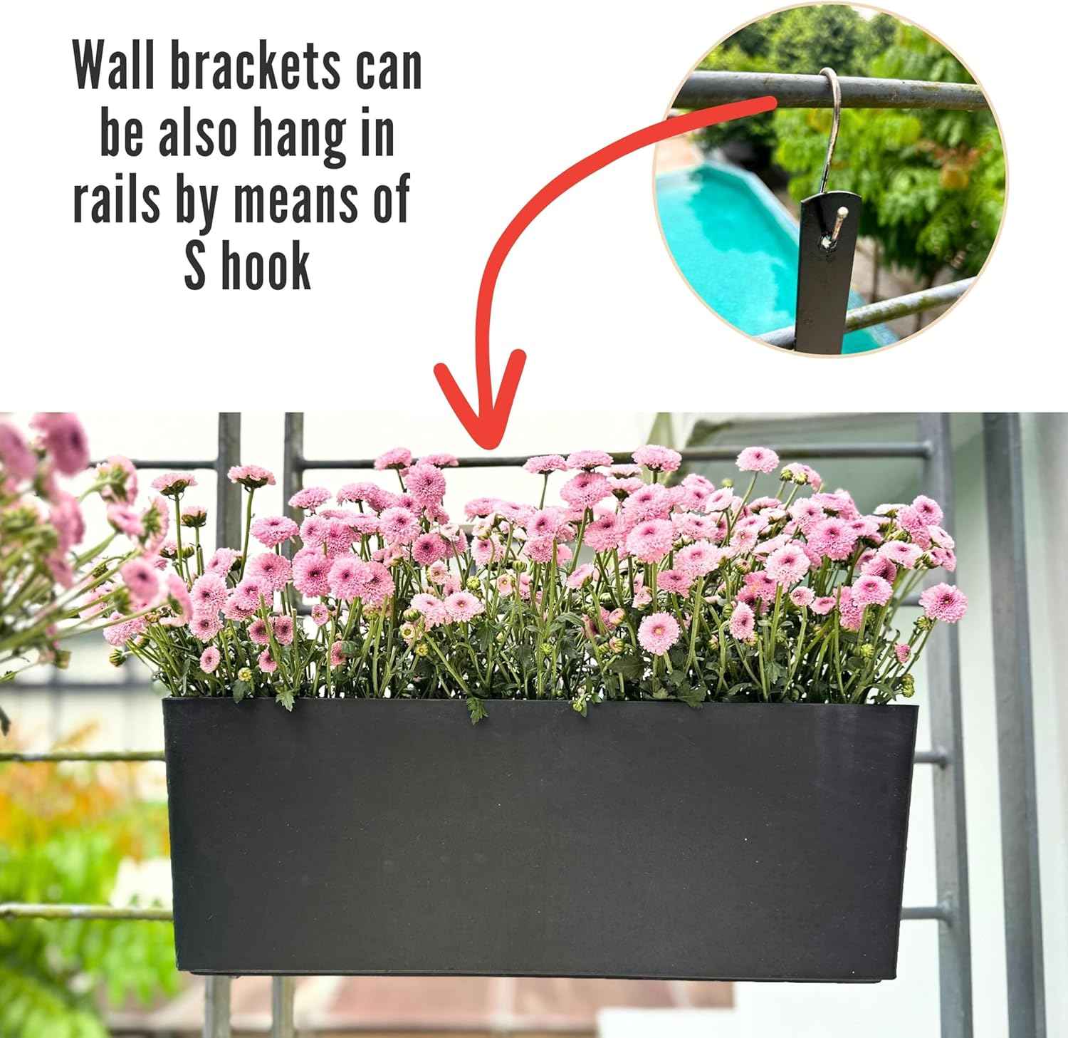 Lalagreen Wall Planters for Outdoor (2 Pack, 14 Inch) Black Self Watering System Hanging Plant Box Flower Pot, Rectangular Wall Mount Indoor Vertical Living Garden Decoration Window Sill Herb Trendy image number 2