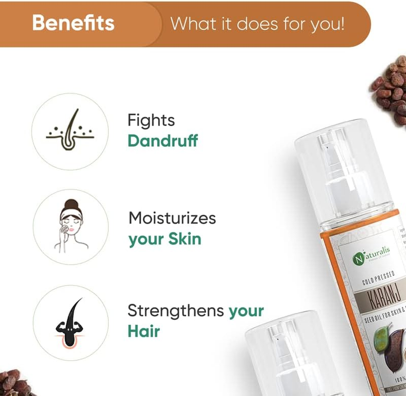 Naturalis Essence of Nature Cold Pressed Karanj Carrier Oil for Hair and Skin, 200 Ml