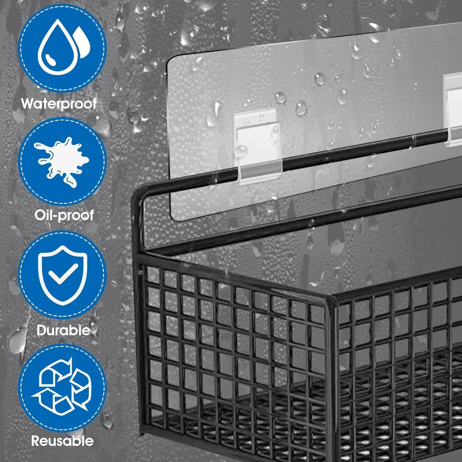 Yharnamite 8 Pcs Shower Caddy Strong Adhesive Hook Stickers, Bathroom Hooks, Shower Caddy Adhesive Hook No Drilling Strong Sticker Wall Hooks for Bathroom, Kitchen