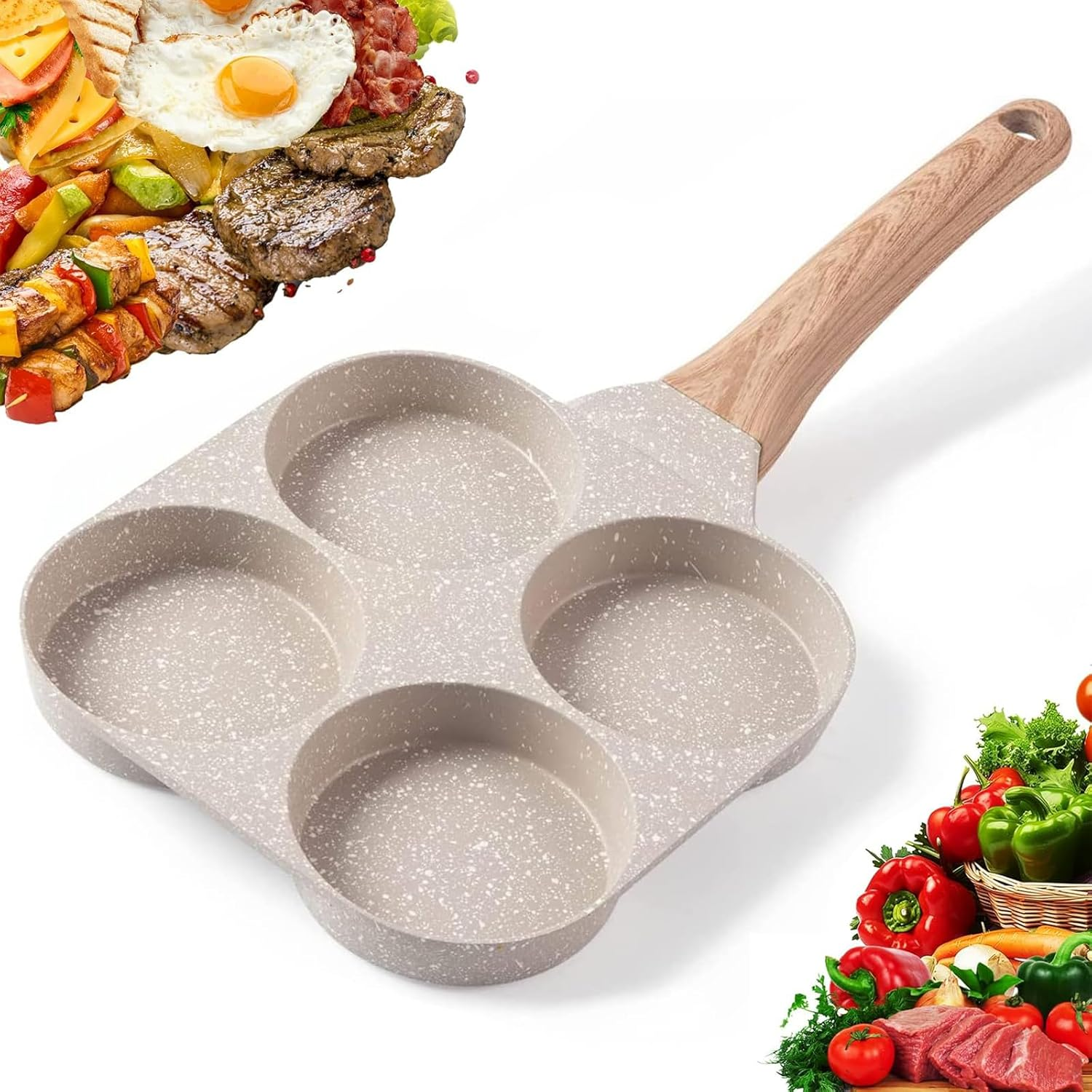 Egg Frying Pan, 4-Cup Egg Pan Nonstick, Fried Egg Pan Skillet for Breakfast, Pancake, Hamburger, Sandwiches, Suitable for Gas Stove & Induction Cookware image number 6