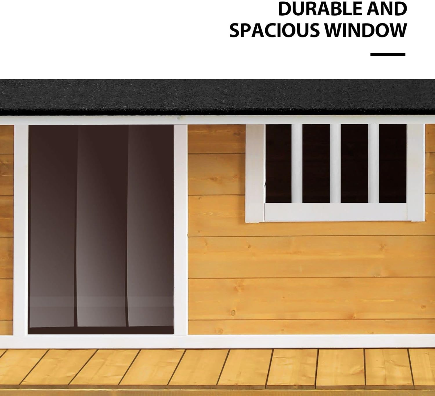 Wooden Dog House Kennel Raised Puppy Pet Shelter Home Outdoor inside with Porch Window Door Asphalt Roof XL