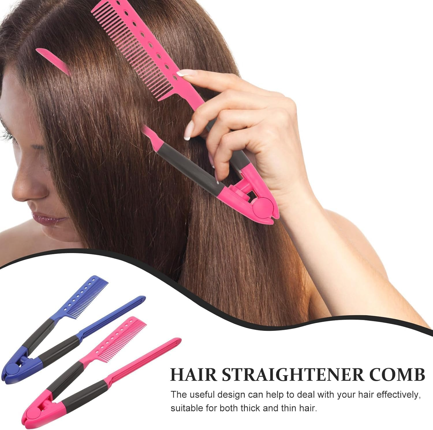 Loogujuzao 2 Pcs Straightening Combs &ndash; Detangling & Smoothing Hair Styling Comb for Firm Grip & Frizz-Free Styling (Purple) image number 3