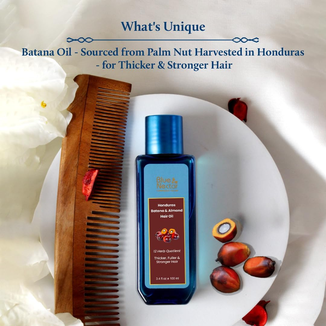 Blue Nectar Batana & Almond Hair Oil for Thicker & Fuller Hair (12 Herbs, 100Ml)